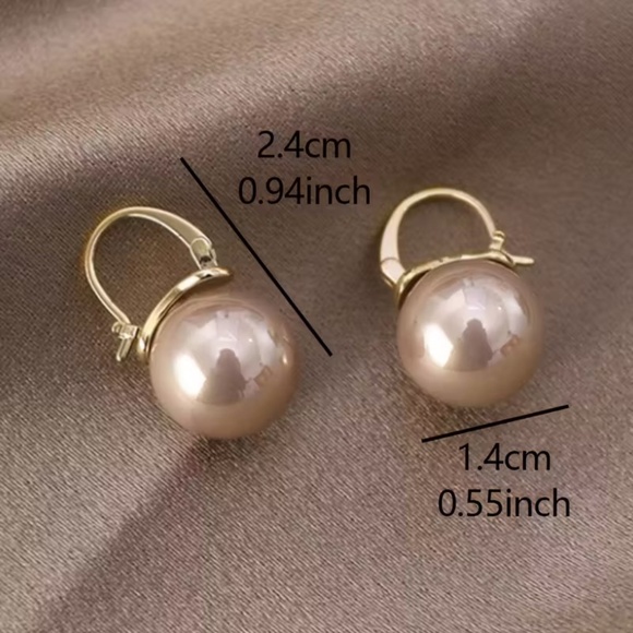Champagne Faux Pearl Drop Earrings - Gold-Tone Hoop Dangle - Picture 2 of 5
